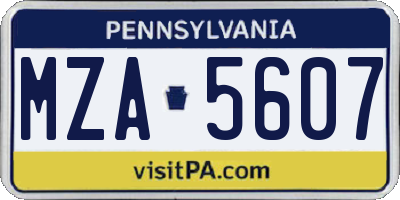 PA license plate MZA5607