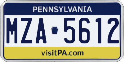 PA license plate MZA5612