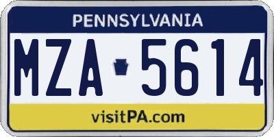 PA license plate MZA5614