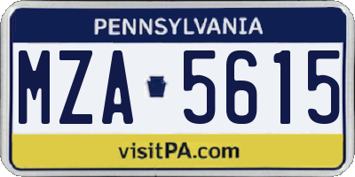 PA license plate MZA5615
