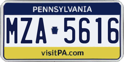 PA license plate MZA5616