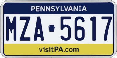 PA license plate MZA5617