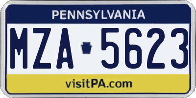 PA license plate MZA5623