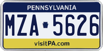 PA license plate MZA5626