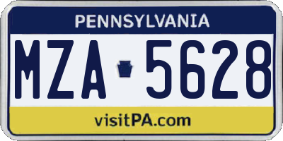 PA license plate MZA5628