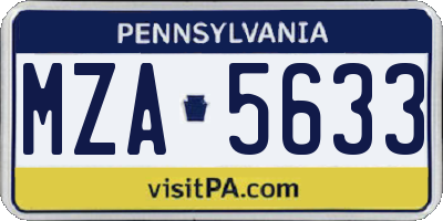 PA license plate MZA5633