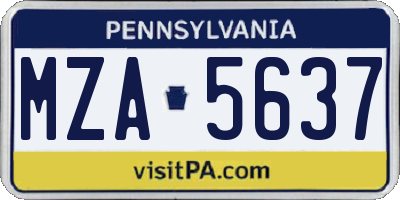 PA license plate MZA5637