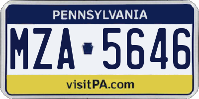 PA license plate MZA5646