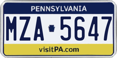 PA license plate MZA5647