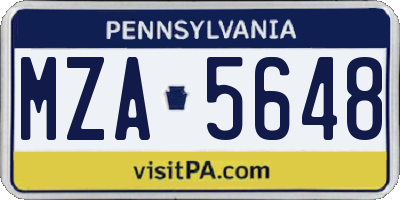 PA license plate MZA5648
