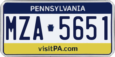 PA license plate MZA5651