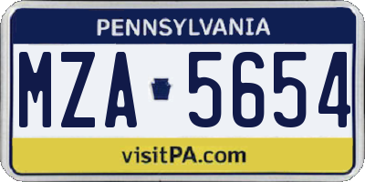 PA license plate MZA5654