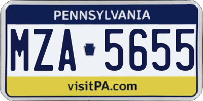 PA license plate MZA5655