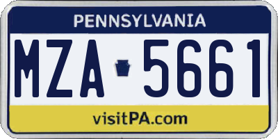 PA license plate MZA5661