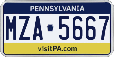 PA license plate MZA5667