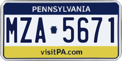 PA license plate MZA5671