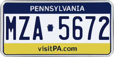 PA license plate MZA5672