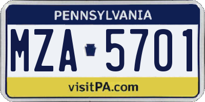 PA license plate MZA5701