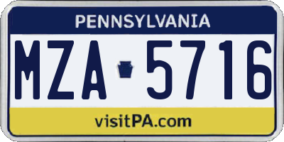 PA license plate MZA5716