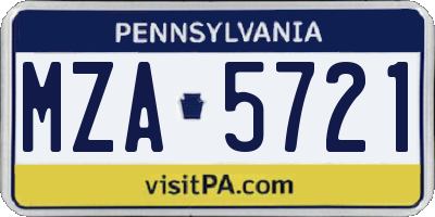 PA license plate MZA5721