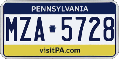 PA license plate MZA5728