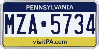 PA license plate MZA5734