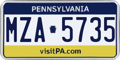 PA license plate MZA5735