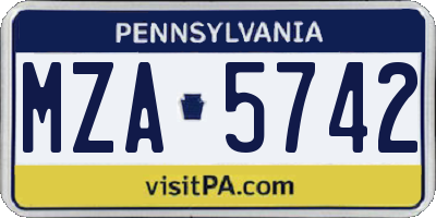 PA license plate MZA5742