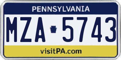 PA license plate MZA5743