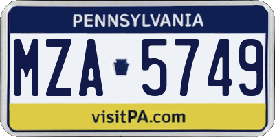 PA license plate MZA5749