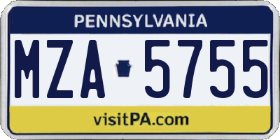 PA license plate MZA5755