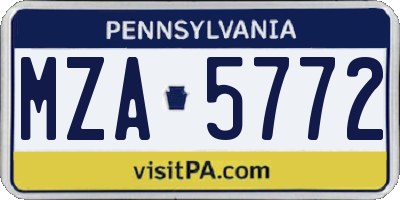 PA license plate MZA5772