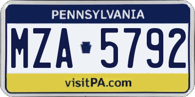 PA license plate MZA5792