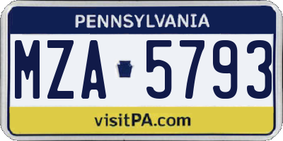 PA license plate MZA5793