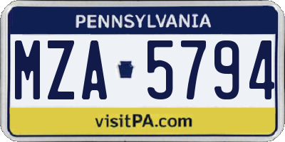 PA license plate MZA5794