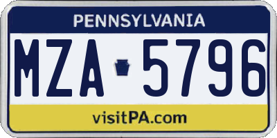 PA license plate MZA5796