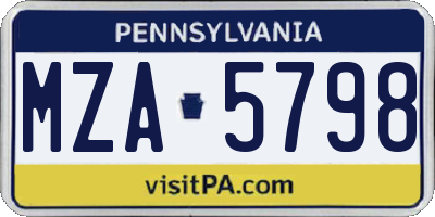 PA license plate MZA5798