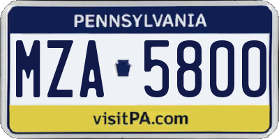 PA license plate MZA5800