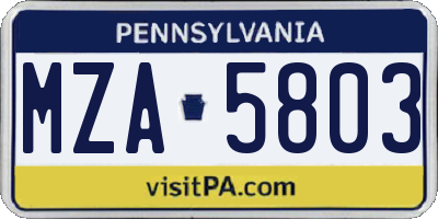 PA license plate MZA5803