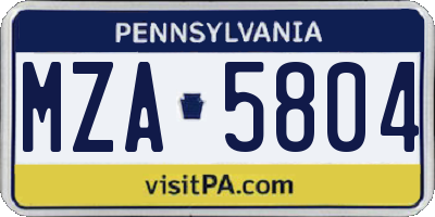 PA license plate MZA5804