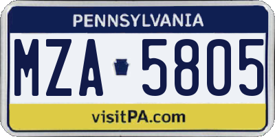 PA license plate MZA5805