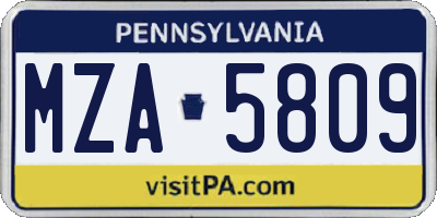 PA license plate MZA5809