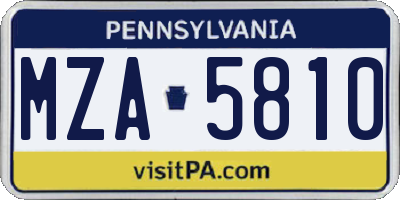 PA license plate MZA5810