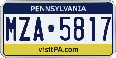 PA license plate MZA5817