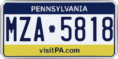 PA license plate MZA5818