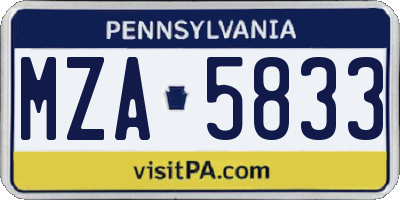 PA license plate MZA5833