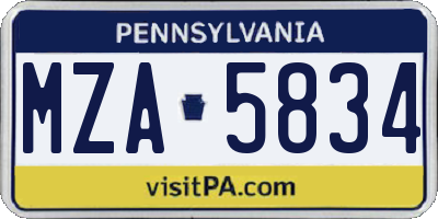 PA license plate MZA5834