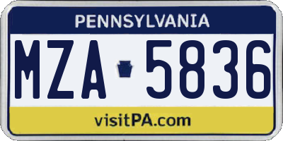 PA license plate MZA5836