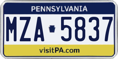 PA license plate MZA5837