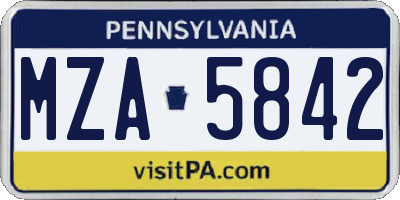 PA license plate MZA5842